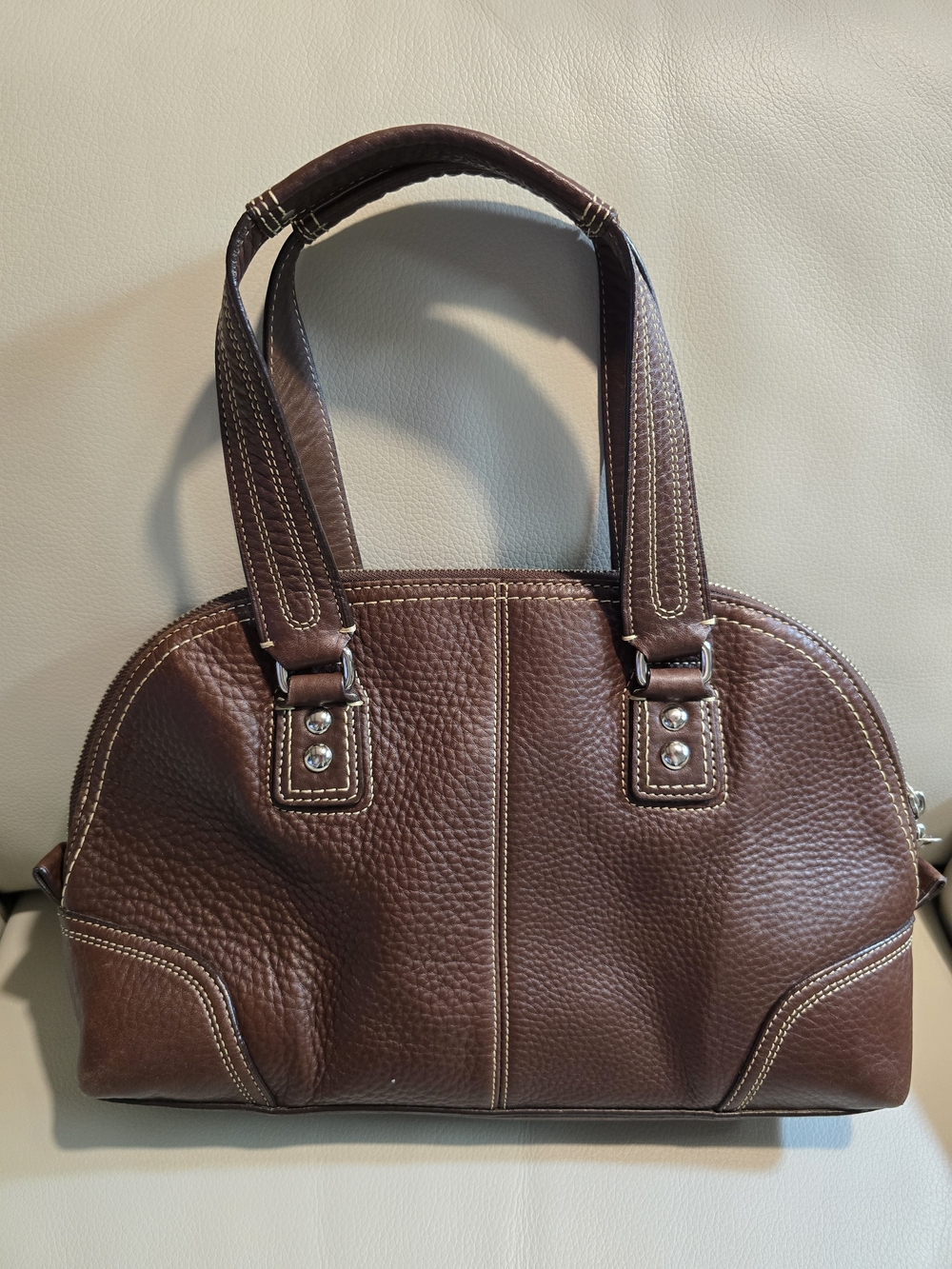 Coach EUC 3 Piece Brown Pebbled Leather Shoulder Bag with Coach Charm & Strap - Picture 5 of 10